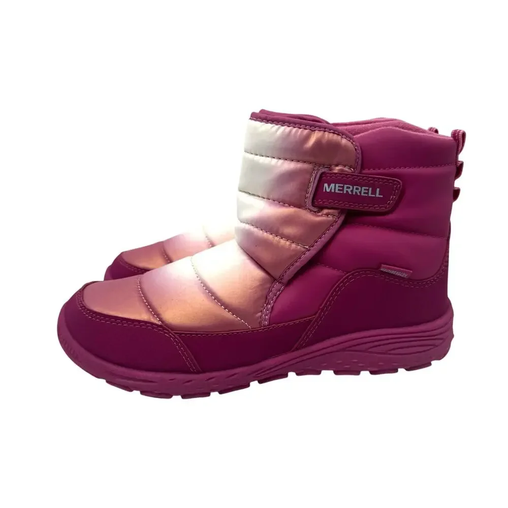 Merrel Snow Boots Polar Puffer Pink White Iridescent Size 7Y/8.5 Women's NWOB